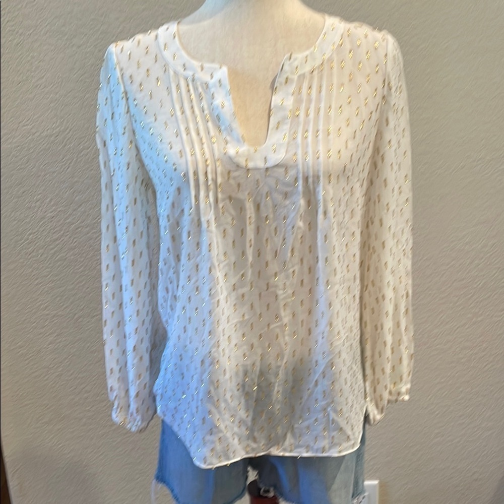 Chic LILLY PULITZER White and Gold Women's Silk Blouse SZ sm